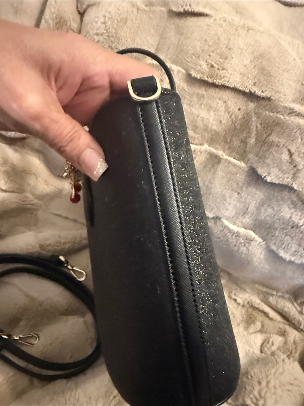 kate spade black crossbody tote with gold logo and cherry charm - Picture 7 of 9